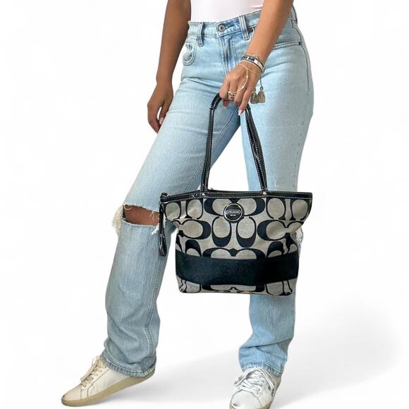 Vintage coach signature stripe tote - Picture 1 of 6